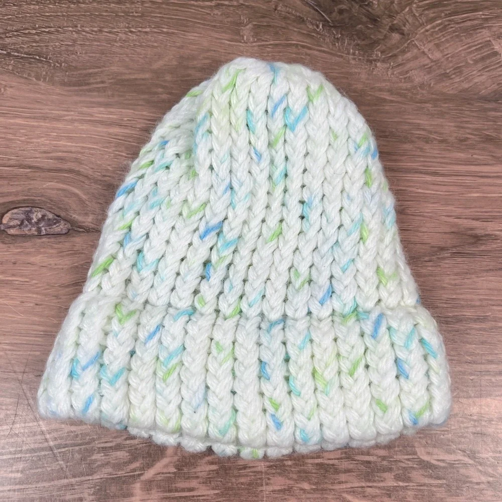 Handmade Beanie Set Baby Blue White Knit Crochet Winter Hats 3pk